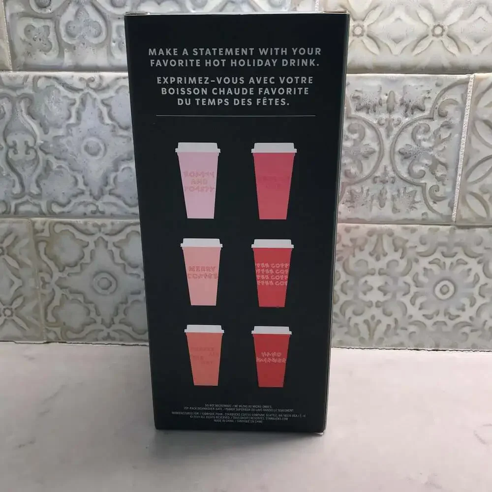 Starbucks 2019 Limited Edition Holiday Reusable Hot Cups w/Lids 6 pack NEW